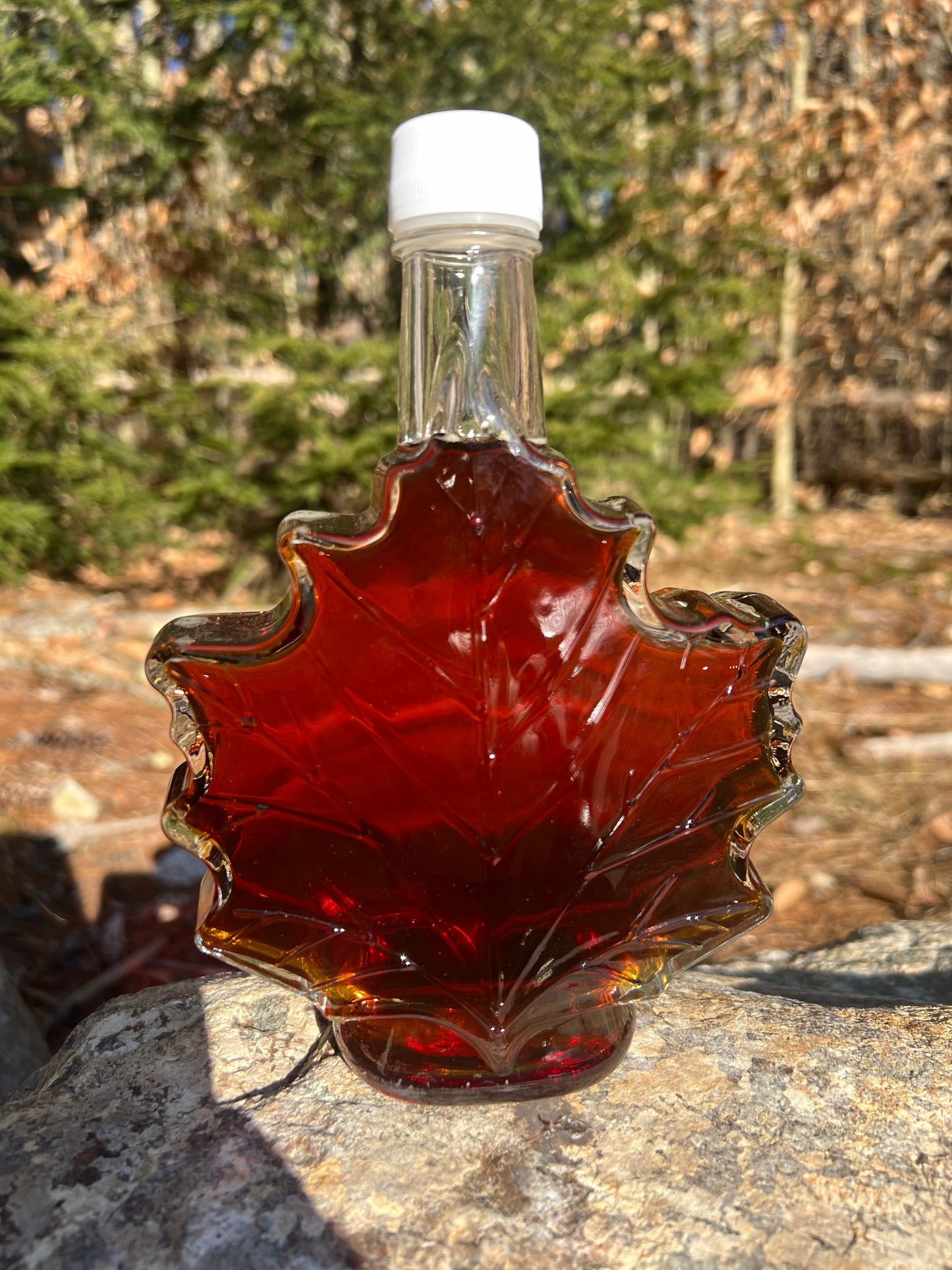 Pure NH Maple Syrup in Glass Leaf